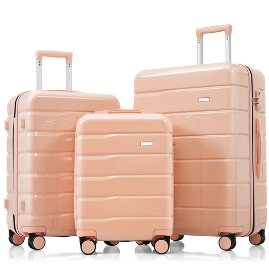 Premium ABS Travel Luggage Set , 3-Piece TSA Lock Suitcase Ensemble with 20, 24, and 28 Inch Sizes with 360° Spinner Wheels, pink