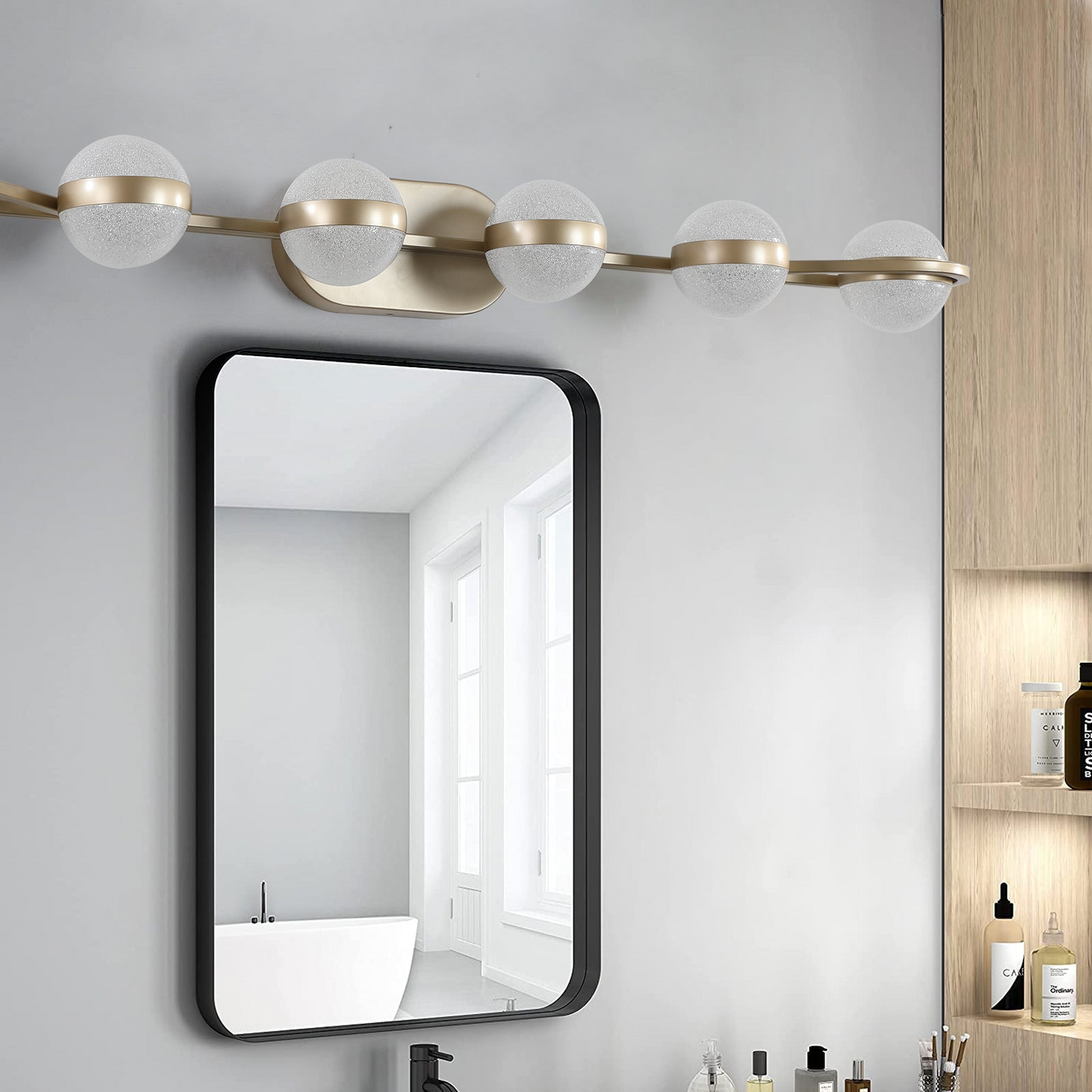 Modern Minimalist Bathroom Vanity Light, LED 6 Bulb Acrylic Shades, Wall Mounted Decorative Lighting Fixture, Suitable for Bathroom Vanity Mirror (Champagne Gold)