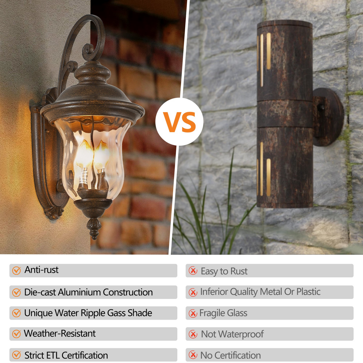 Vintage Outdoor Wall Lantern, Weatherproof Exterior Sconce Light with Clear Glass Shade, Waterproof Wall Mount Light Fixture for Patio, Porch, or Entryway(One piece&No bulb)
