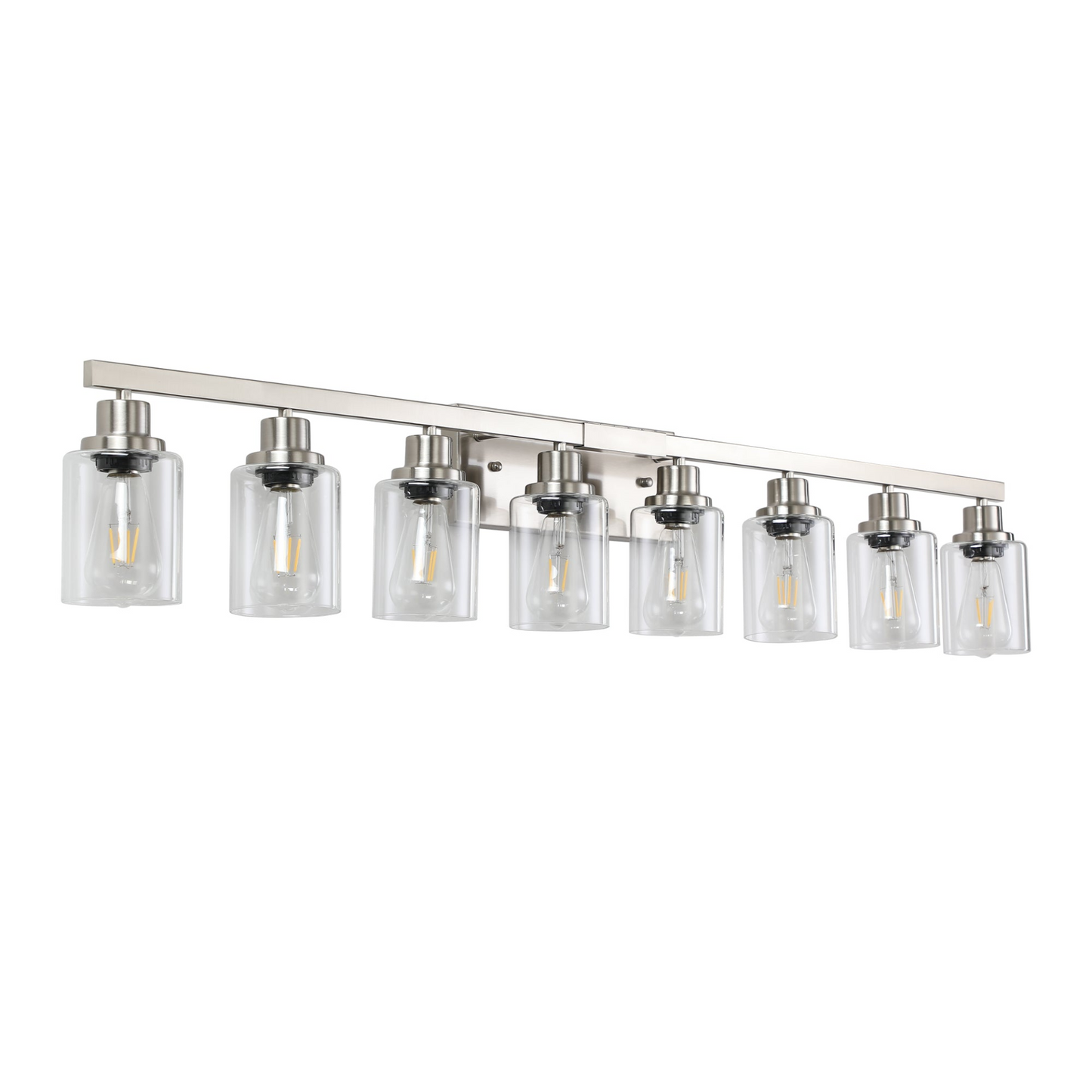 Modern 8-Light Bathroom Vanity Light Fixture - Brushed Nickel Finish with Clear Glass Shades, Perfect for Bathroom, Vanity, and Dressing Area Lighting (No Bulbs)
