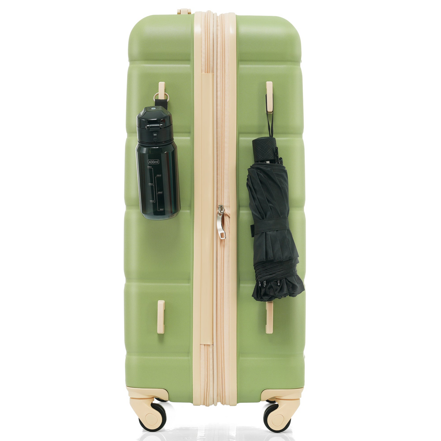 Luggage Set of 3, 20-inch with USB Port, Airline Certified Carry-on Luggage with Cup Holder, ABS Hard Shell Luggage with Spinner Wheels, light green