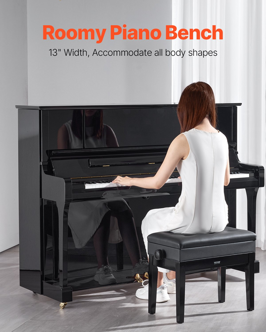 Adjustable Piano Keyboard Bench Storage Padded Seat Wooden Vanity Bookcase Stool